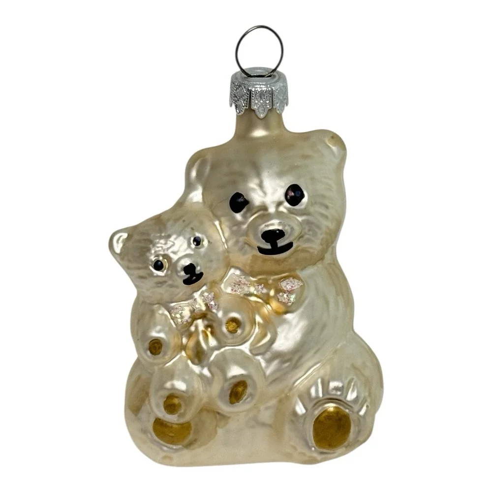 VTG‎ 1990's German Glass Polar Bear Mom/Dad & Baby Cub Christmas Ornament